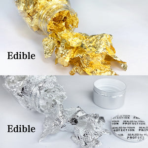  24K Edible Gold and Silver Leaf Flakes for Food